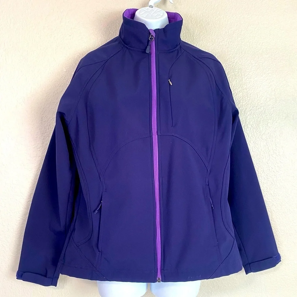 Double Diamond Purple Zip Up Soft Shell Water Resistant Jacket Size L